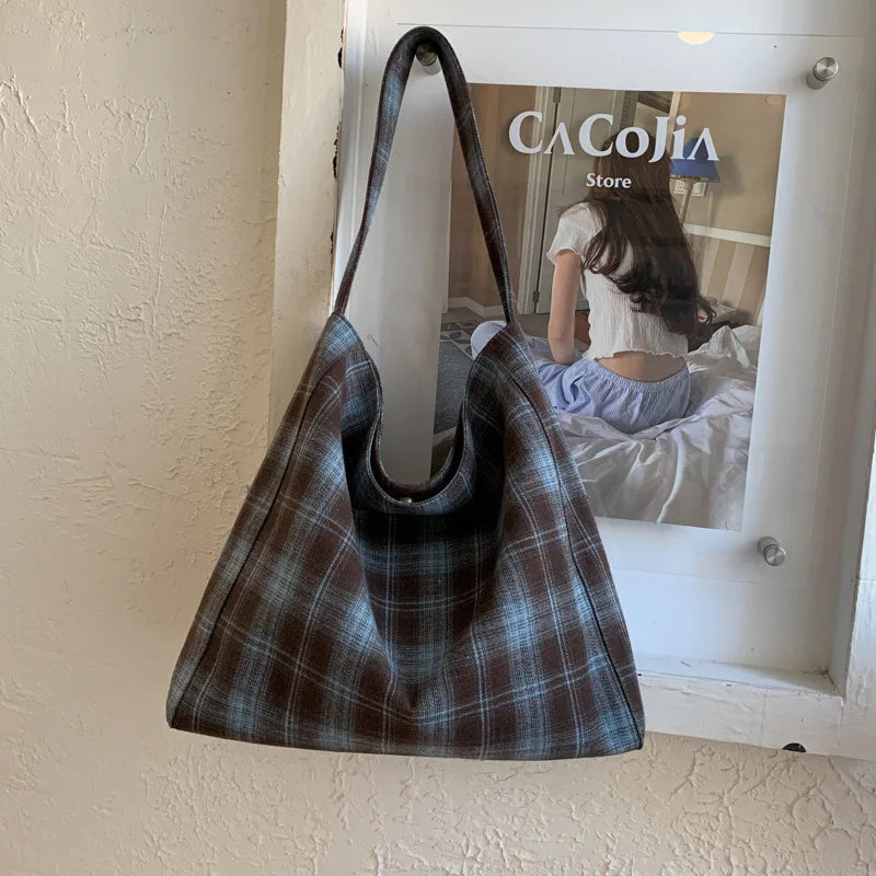 Women's Large Tote Bag – Plaid Casual Shoulder Commuter Bag Tote Shoulder Bag Nixie
