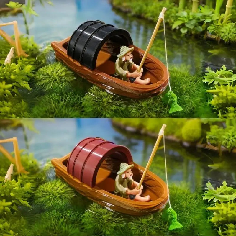 Floating Fisherman Boat Model Set – Aquarium & Pond Decor Aquarium Decoration Nixie