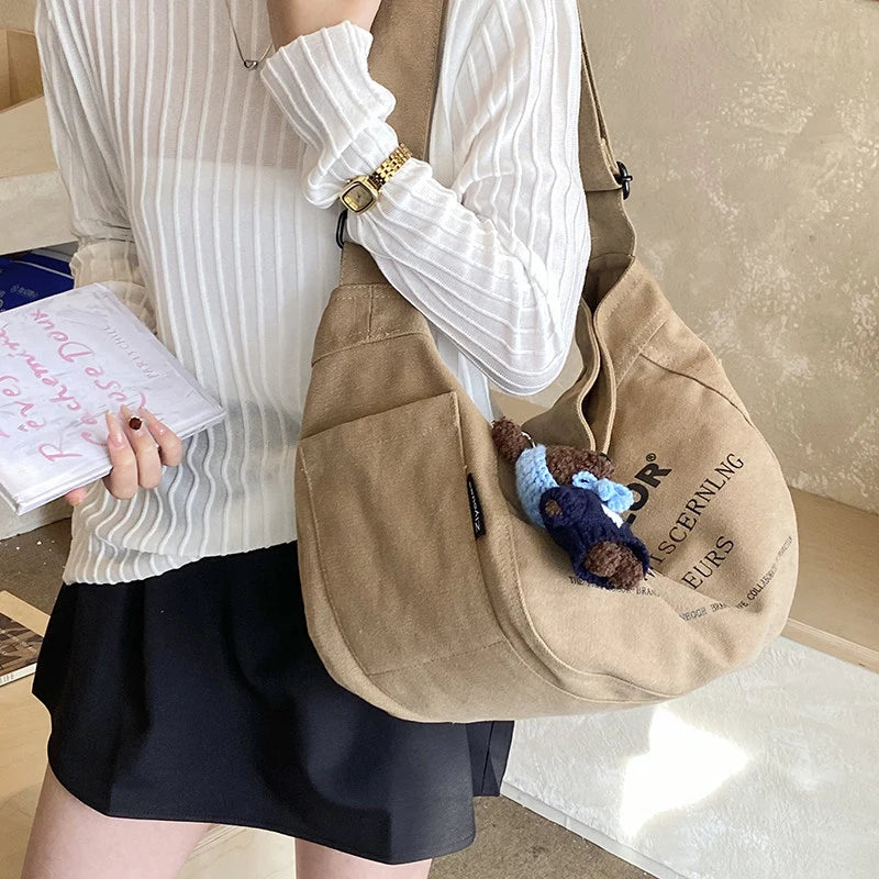 Women's Letter Print Canvas Tote Bag | Large Crossbody Canvas Tote Bag Nixie