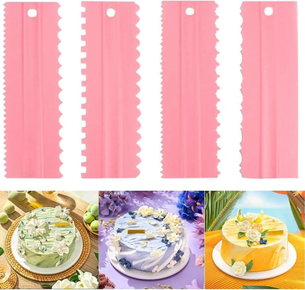 4Pcs Plastic Cake Scraper & Decorating Comb Set | Baking Tools