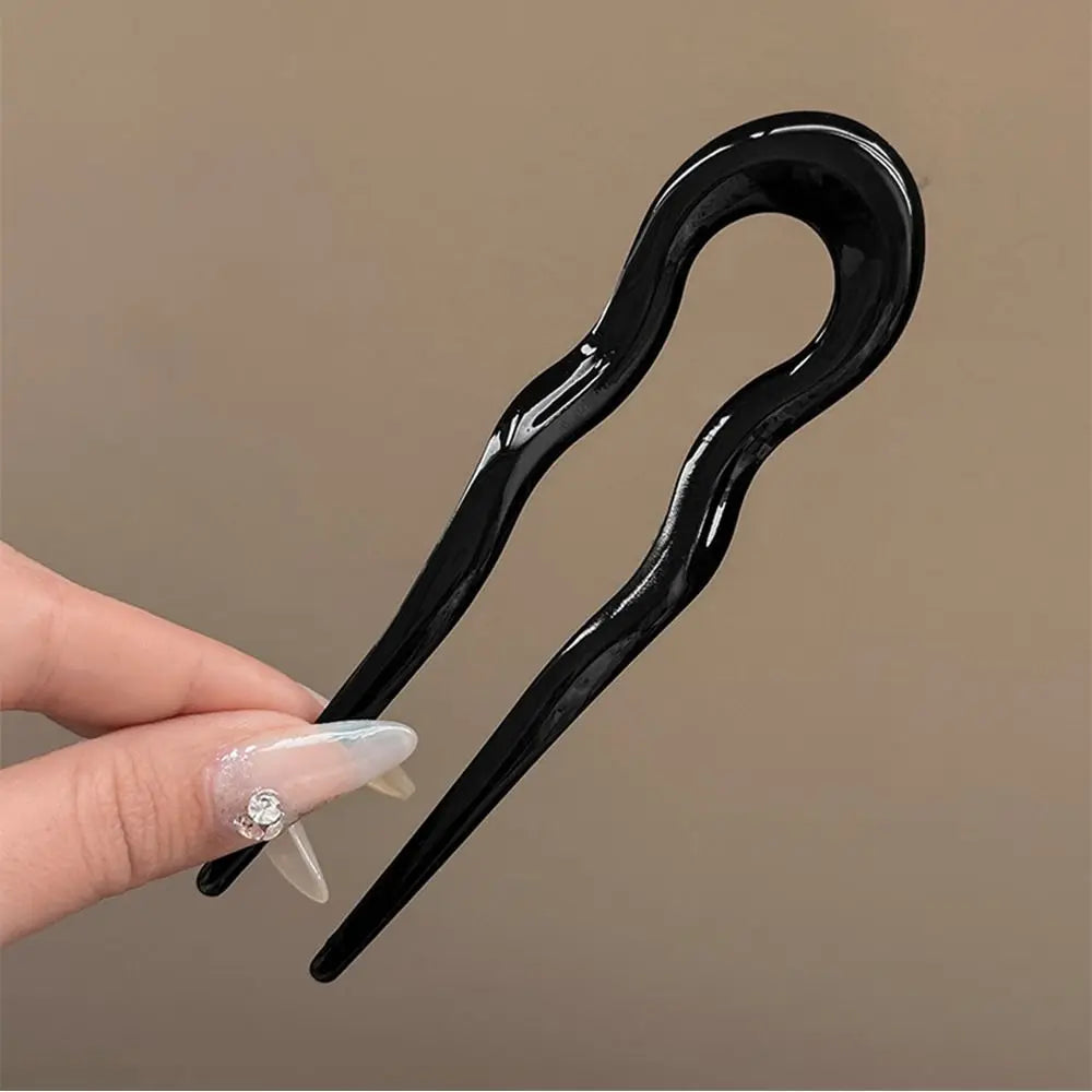 U-Shaped Acetate Hair Fork Stick – Tortoiseshell Geometric