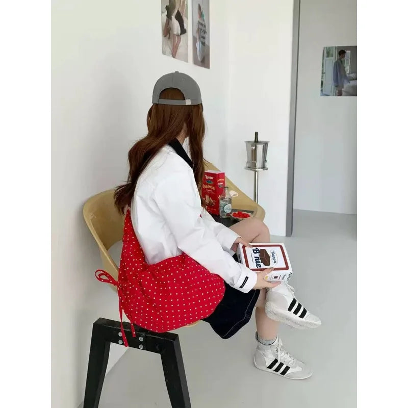 Korean Polka Dot Pleated Crossbody Tote Bag | Large Capacity Crossbody Shoulder Bag Nixie