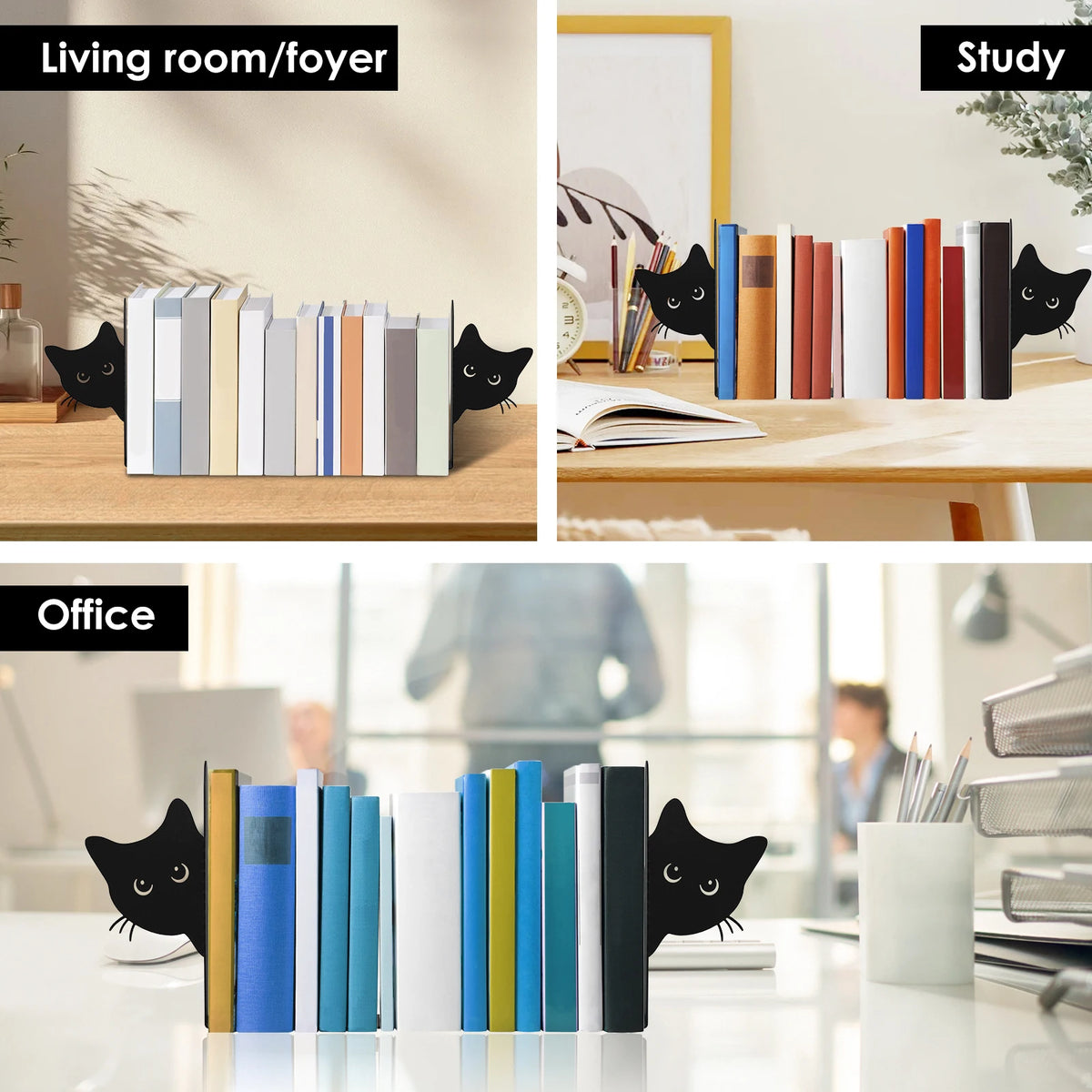 2Pcs Peeping Cat Metal Bookends – Desk & Shelf Book Stand Decorative Bookends Nixie