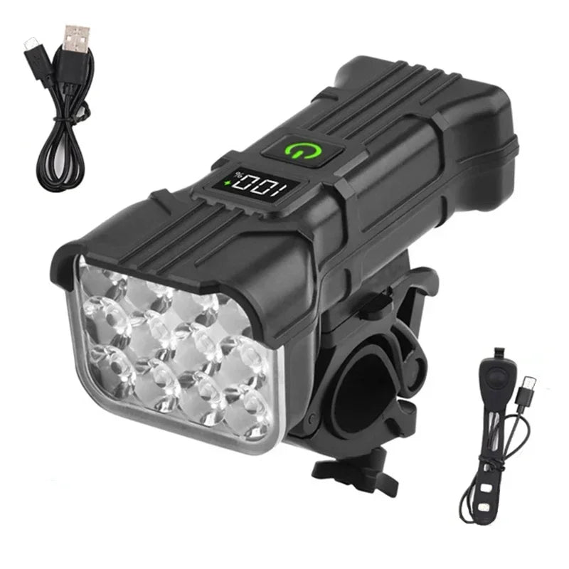BUCKLOS 12 LED Bike Headlight USB Rechargeable + 140dB Horn Bike Headlight Nixie 1800mAh Horn Light 2000-3000 Lumen 1000-3000 Mah