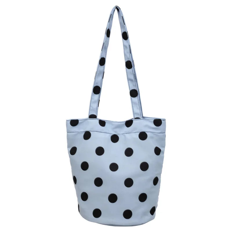 Korean Polka Dot Canvas Bucket Bag – Crossbody & Shoulder Canvas Bucket Bag Nixie BB-1496Blue