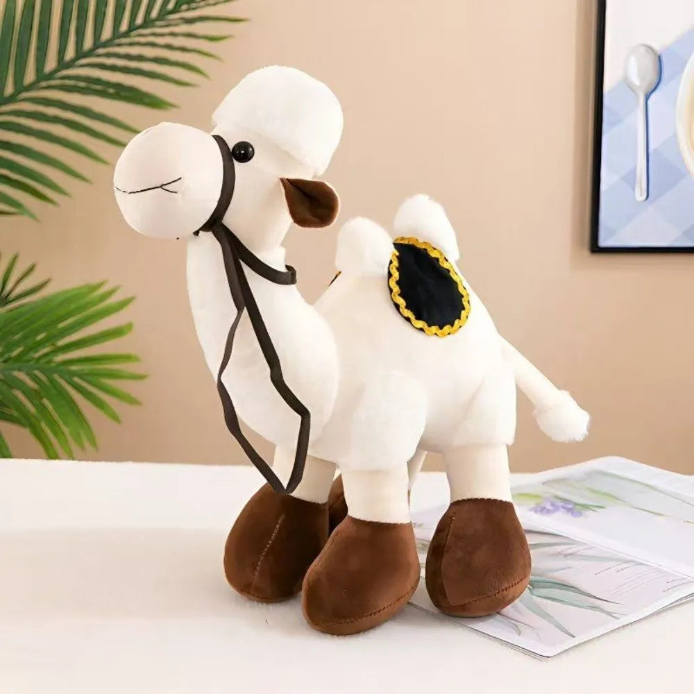 30cm Double Hump Plush Camel Stuffed Animal Toy with Saddle Plush Stuffed Animal Nixie White