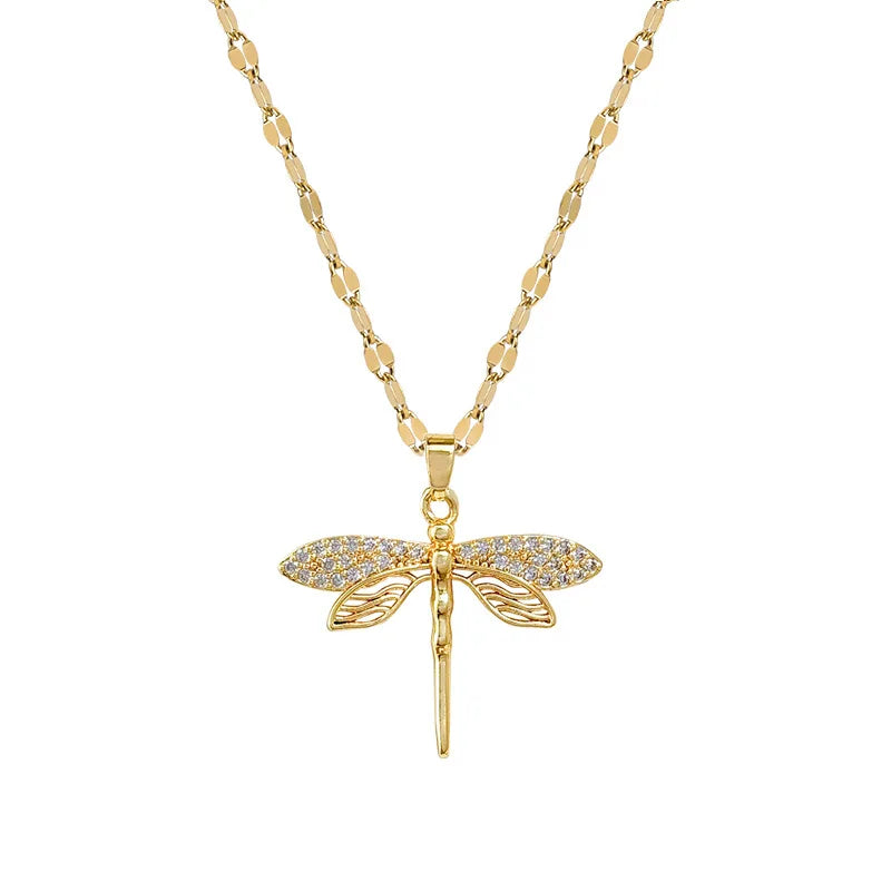 Butterfly Copper Pendant Necklace Gold Stainless Steel Collarbone