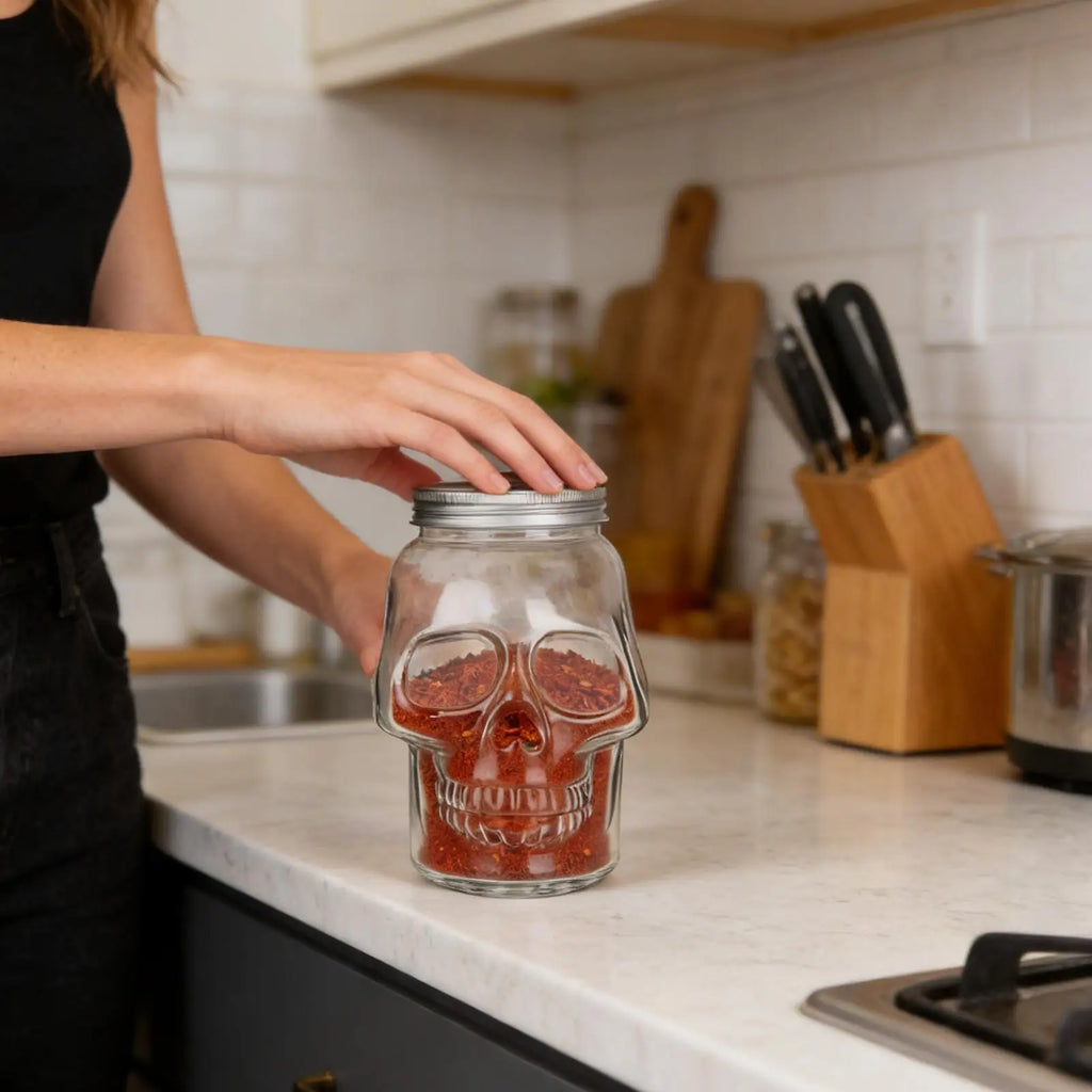 Skull Jars with Lids – Gothic Spice & Spooky Decor Storage
