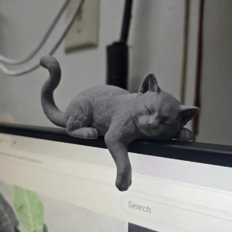 3D Printed Lazy Cat Monitor Edge Ornament | Desktop Decor Desktop Cat Ornament Nixie