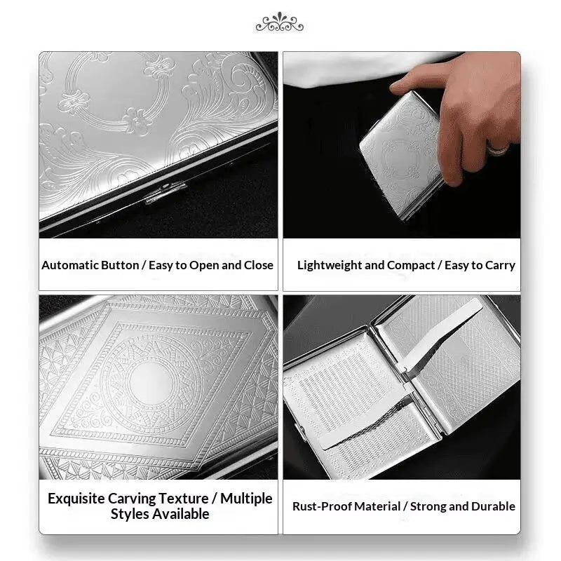 Embossed Metal Cigarette Case Flip Top – Holds 20 Cigarettes Cigarette Case Nixie