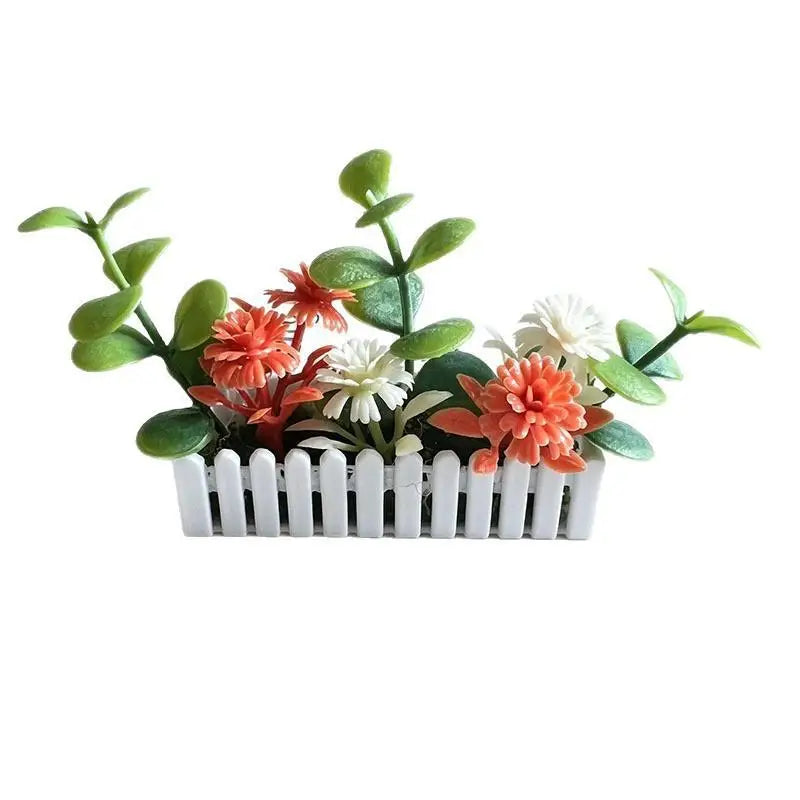 Mini Artificial Potted Flower with Fence – Dollhouse Miniature Dollhouse Miniature Prop Nixie