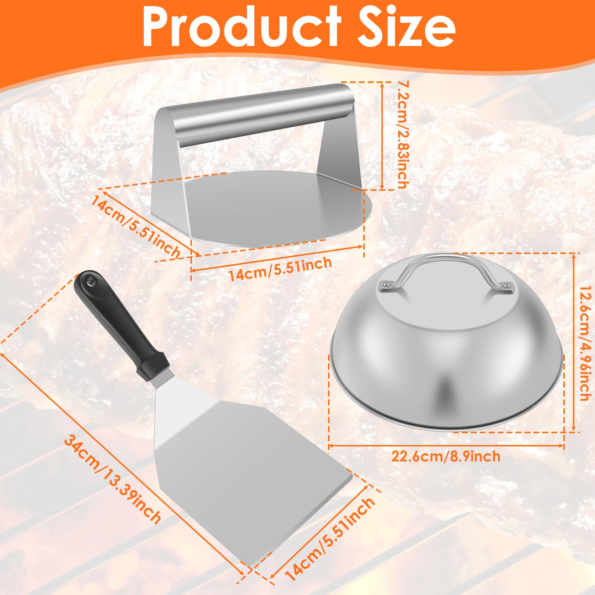 Smash Burger Press Kit – Stainless Steel Press, Spatula & Cover Burger Press Kit Nixie