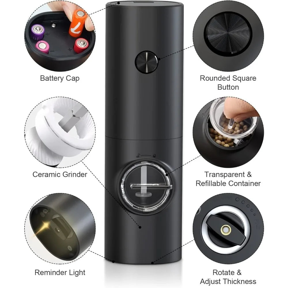 Electric Salt & Pepper Grinder Set – Battery Powered, 2-Piece Electric Spice Grinder Nixie