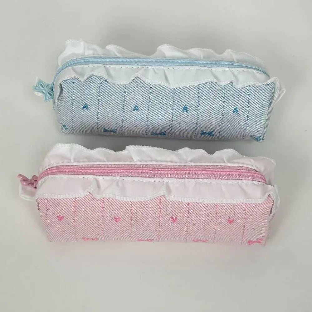 Korean Ballet Pencil Case Ruffle Lace Bow Embroidery Pen Bag Pencil Case Nixie