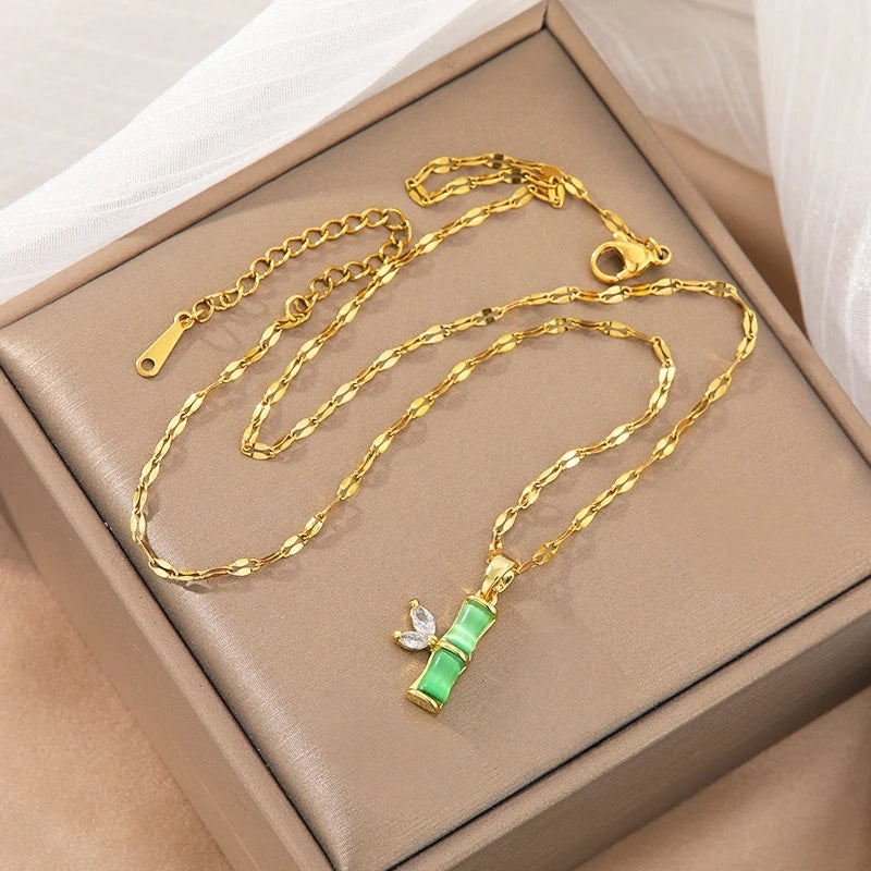 Bamboo Zirconia Gold Stainless Steel Necklace for Women Chain Necklace Nixie