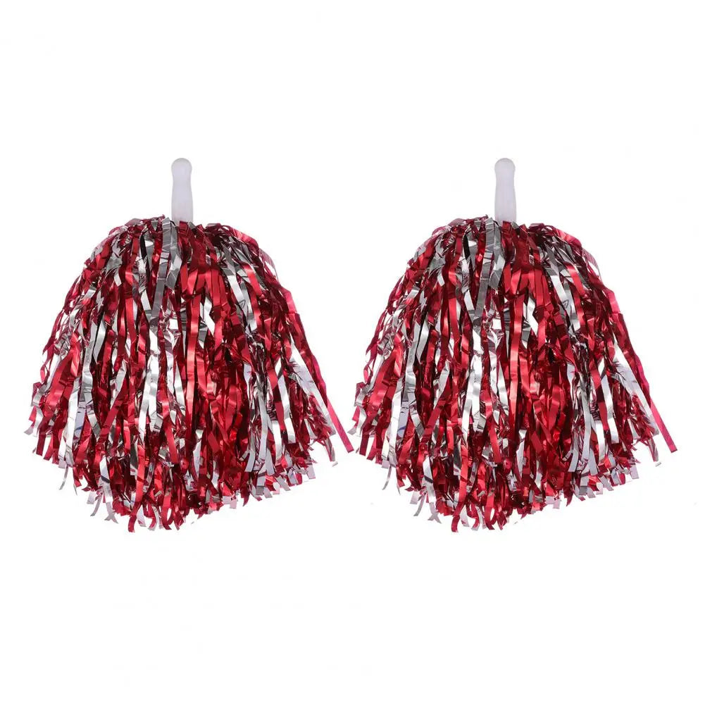 2Pcs Metallic Foil Cheerleading Pom Poms for Sports & Parties Cheerleading Pom Poms Nixie Silver Red