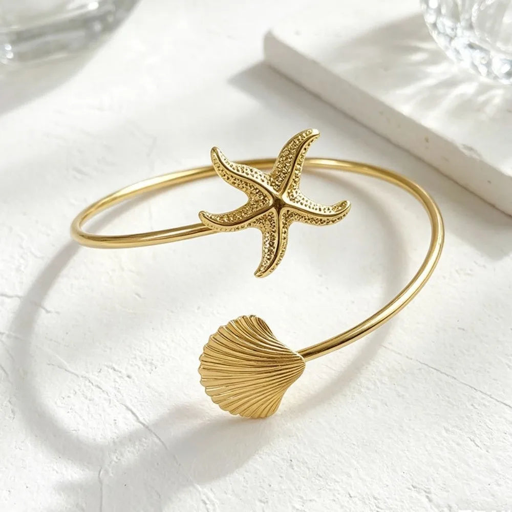 Vintage Ocean Starfish Upper Arm Cuff Bracelet | Gold Spiral