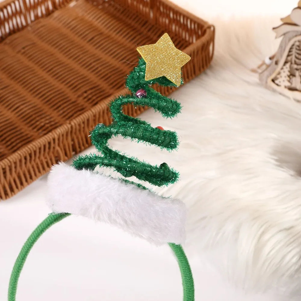 Fluffy Christmas Headband Bells Santa Hat Hair Hoop Kids Adults Holiday Hair Accessory Nixie