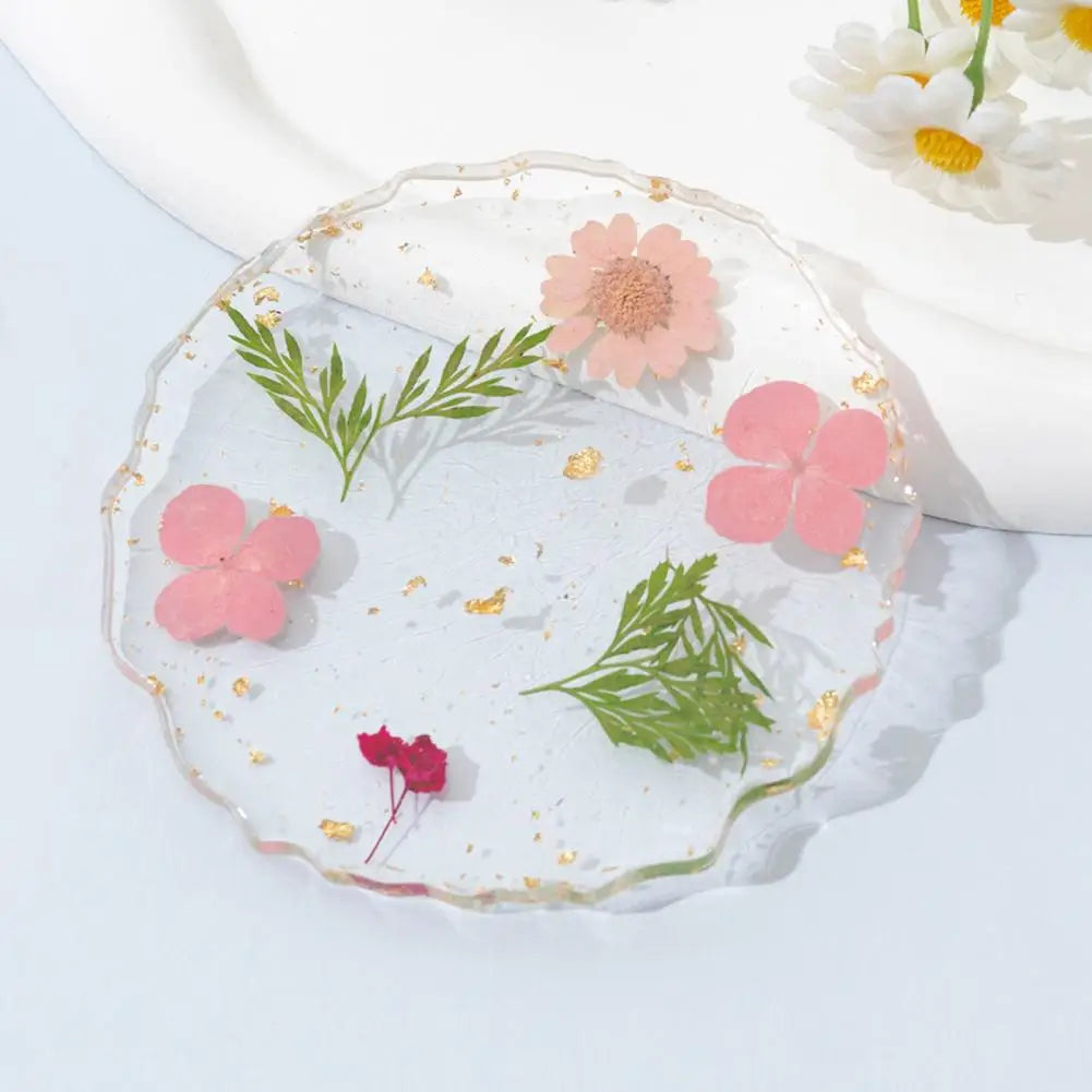 Dried Flower Resin Coaster | Heat-Resistant Gold Edge Cup Mat Decorative Coaster Nixie