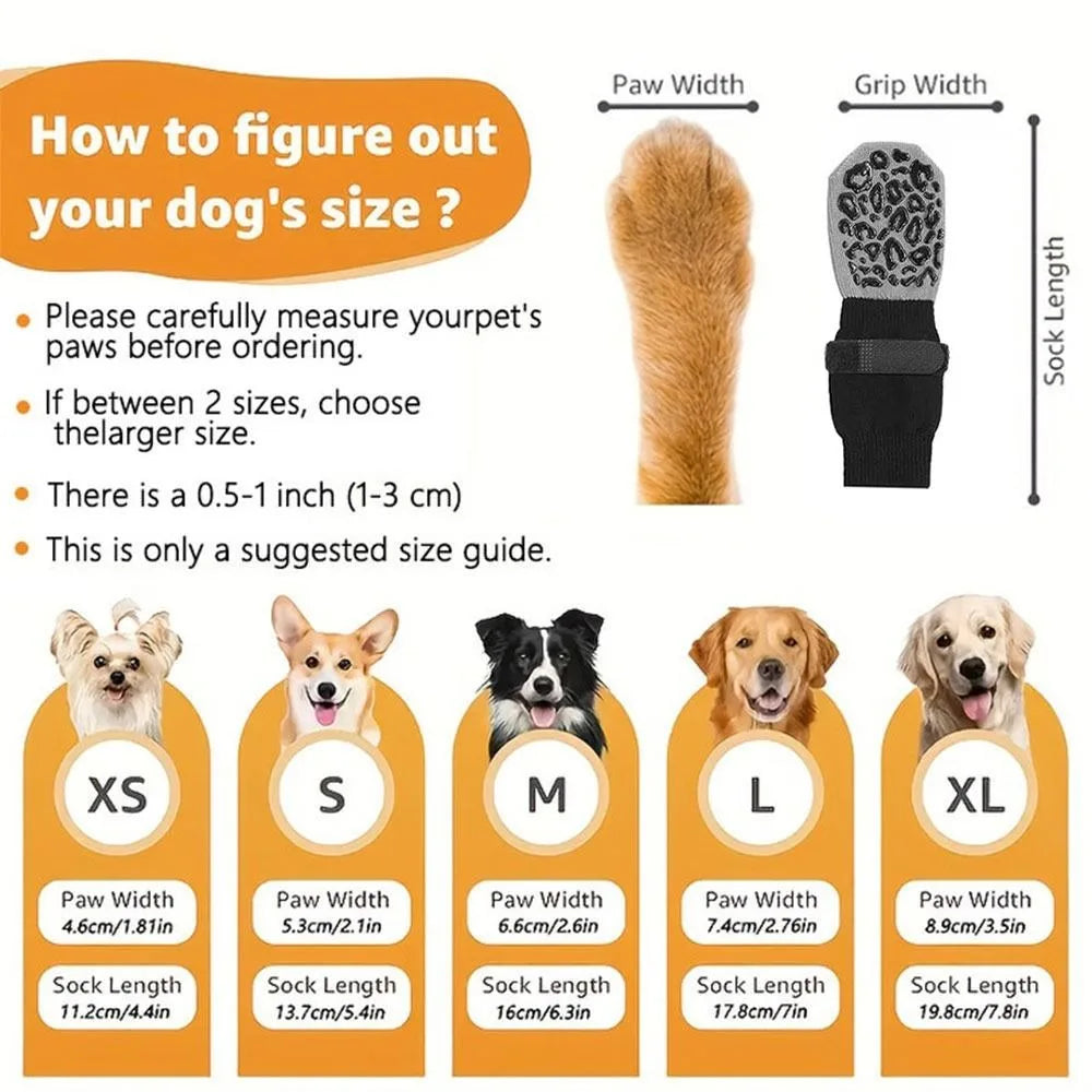4PCS Anti-Slip Dog Socks – Cotton Paw Protectors XS–XL Dog Paw Socks Nixie