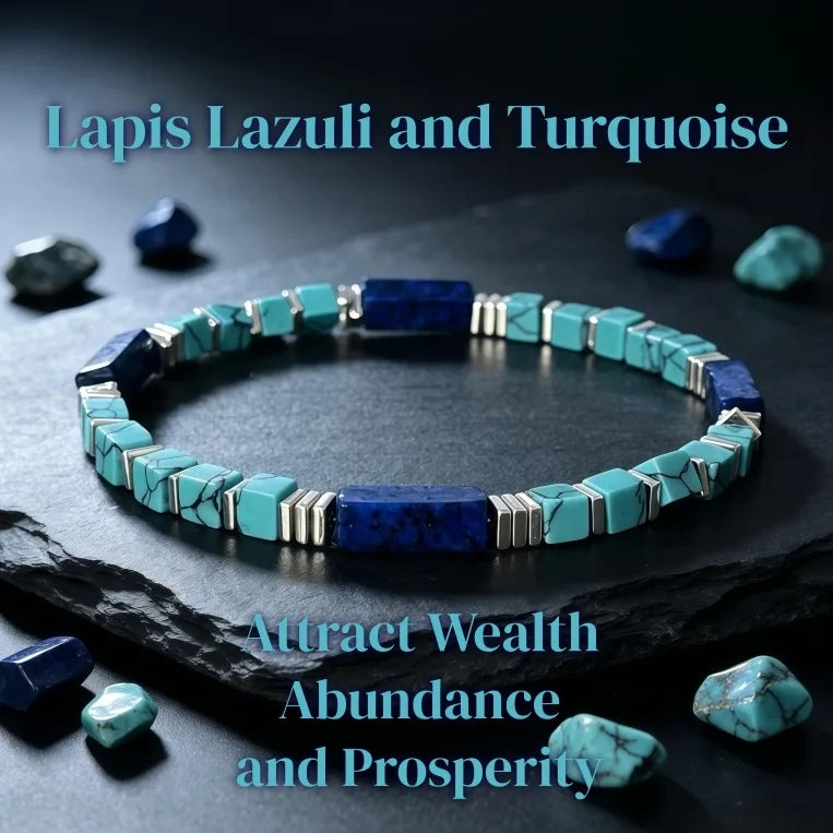 Natural Turquoise & Lapis Lazuli Square Tube Bracelet