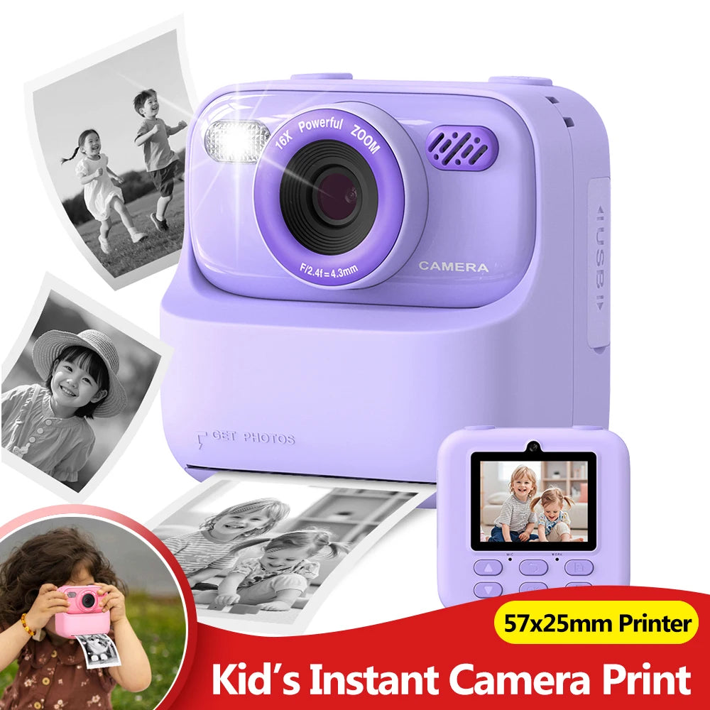 Kids Instant Print Camera 1080P HD Dual Lens Selfie Digital Kids Instant Camera Nixie