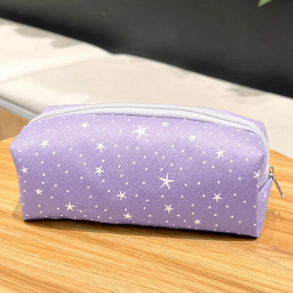 Star Polka Dot Pencil Case – Large Canvas Pen Bag for School