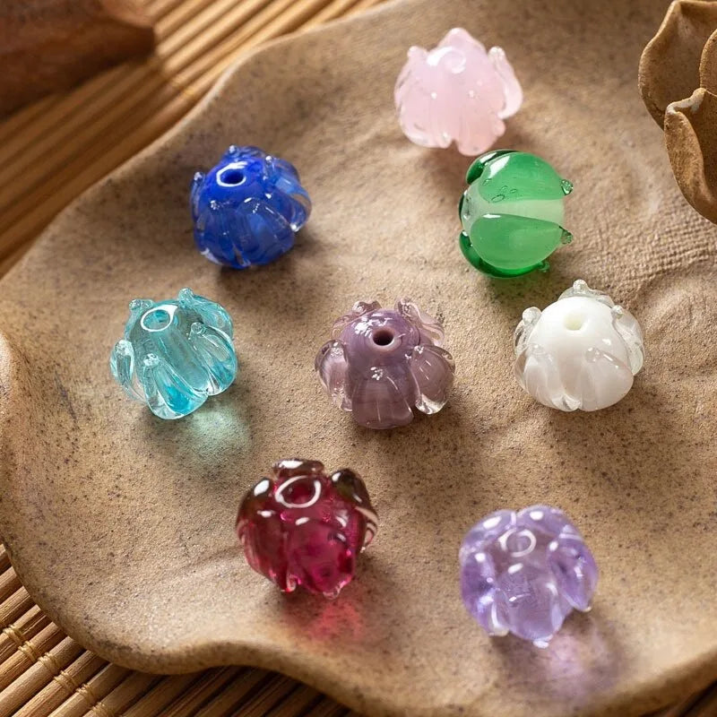 2pcs Round Flower Lampwork Glass Beads for DIY Jewelry Making Lampwork Glass Beads Nixie