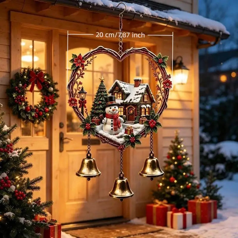 Christmas Wind Chime Acrylic Heart Ornament with 3 Bells Christmas Wind Chime Nixie one size 1pcs