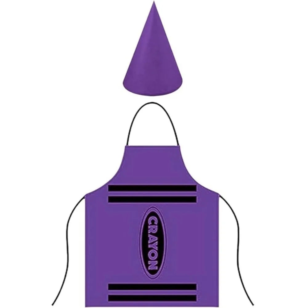 Crayon Costume Apron & Cone Hat Set for Adults | Halloween Costume Apron Set Nixie Purple