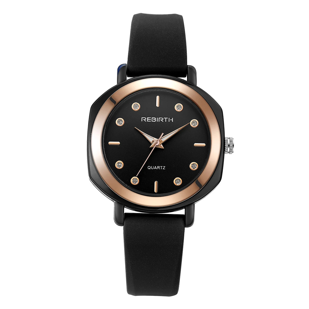 REBIRTH Women's Quartz Watch – Silicone Strap Numberless Dial Women's Quartz Watch Nixie black