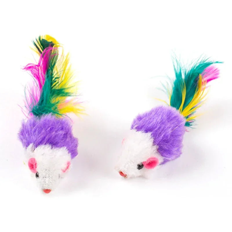 Interactive Plush Mouse Cat Toys with Feathers – 5 or 10 Pack Cat Toy Set Nixie