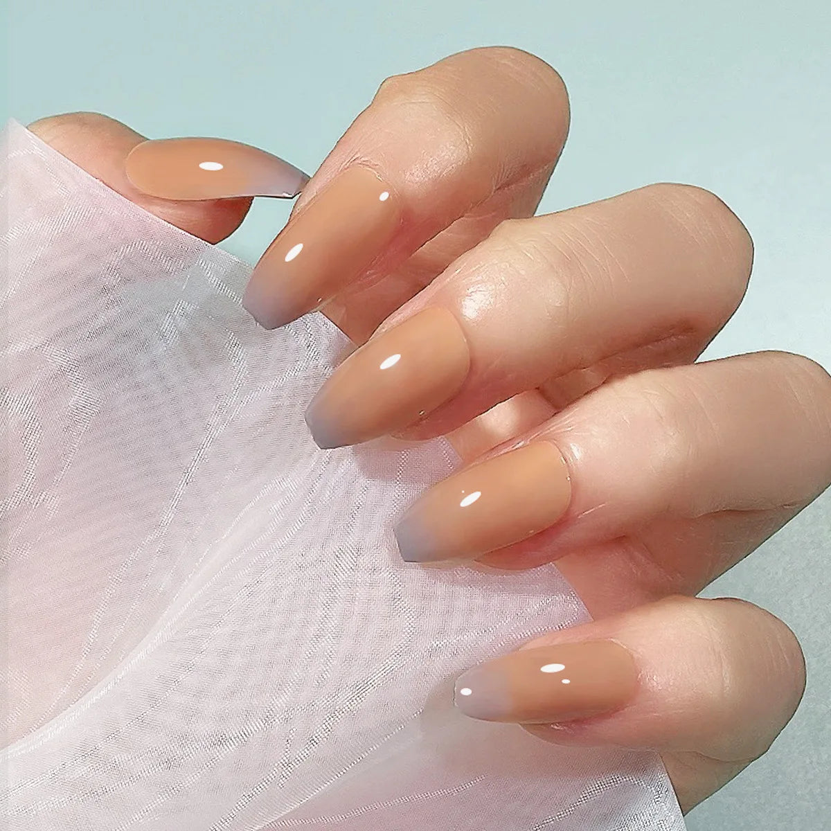 Handmade Rhinestone Press-On Nails Nude Gradient – L Size Press-On Nail Tips Nixie