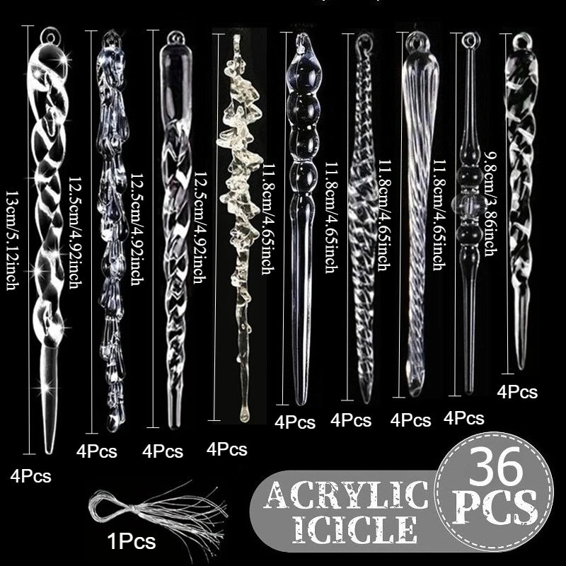 36PCS Clear Acrylic Icicle Christmas Ornaments – 9 Styles Christmas Ornaments Nixie 36PCS - 9 style