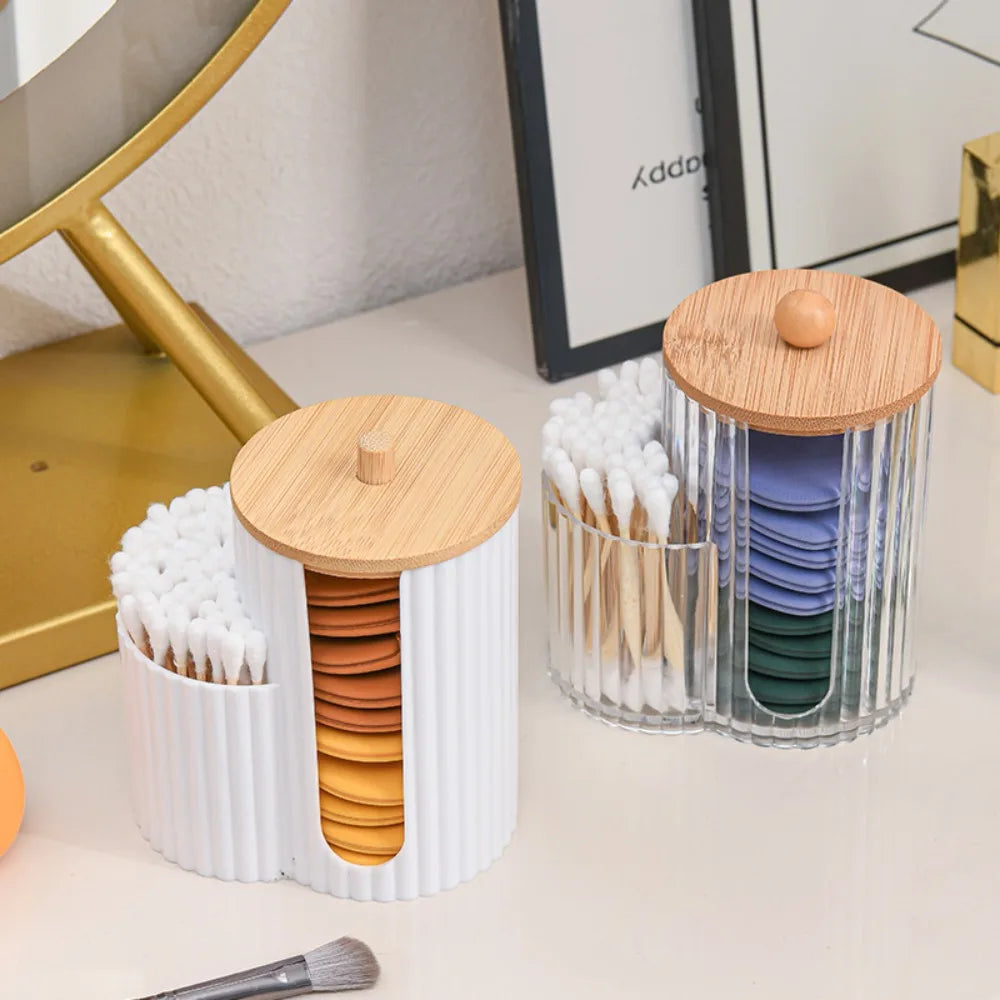 2-in-1 Q-Tip Holder Dustproof Makeup Pad Organizer Storage Box Makeup Organizer Box Nixie