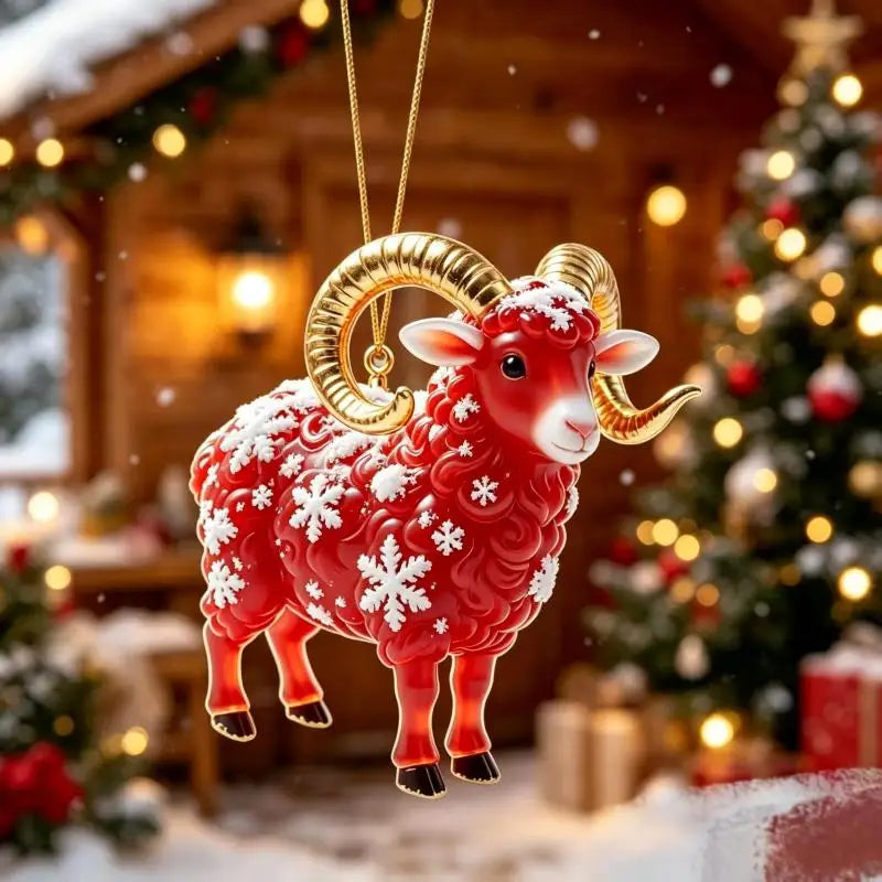 Acrylic Chinese Zodiac Goat Ornament – Red Gold Festive Decor Hanging Ornament Nixie