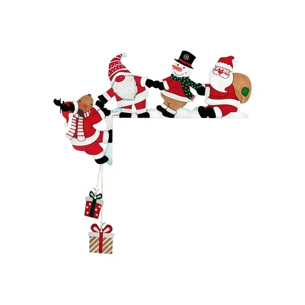 Christmas Wooden Door Corner Decor – Santa Snowman Reindeer Christmas Door Decoration Nixie Left