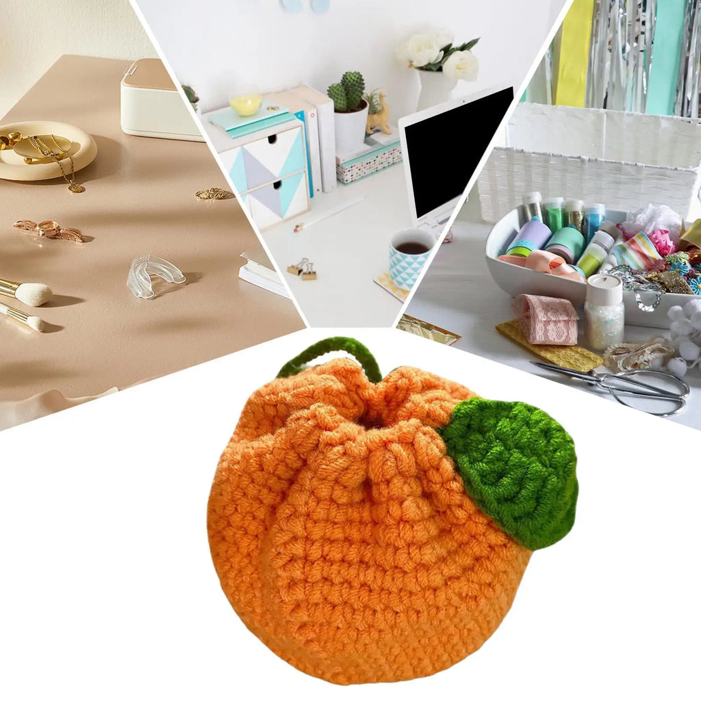 Cute Orange Fruit Coin Purse – Hand Knitted Yarn Mini Bag Novelty Coin Purse Nixie