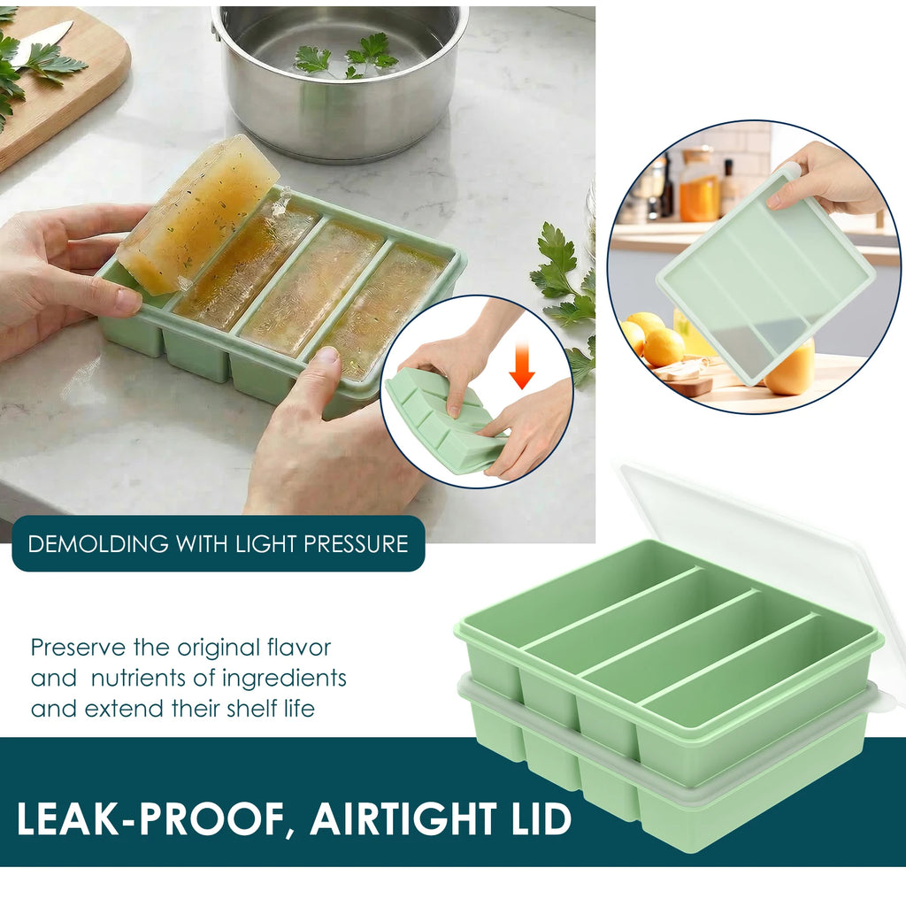 2Pcs Silicone Freezer Mold with Lid – Stackable Food Tray Silicone Freezer Mold Nixie