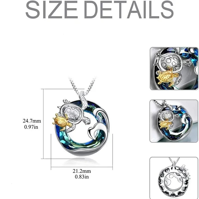 Blue Turtle Crystal Rhinestone Mood Tracker Necklace | Zinc Alloy Fashion Necklace Nixie