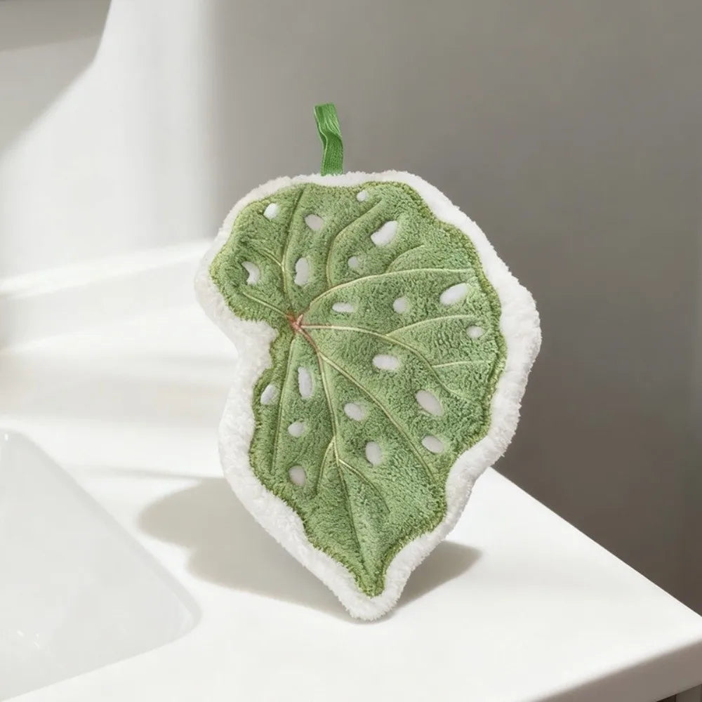 Cartoon Leaf Coral Velvet Hand Towel – Hanging Kitchen Cloth Kitchen Hand Towel Nixie