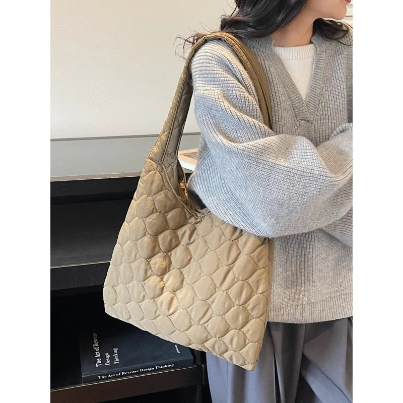 Nixie Quilted Tote Bag – Korean Style Large Shoulder Bag Quilted Tote Bag Nixie
