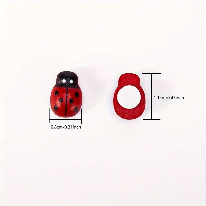 100Pcs Wooden Mini Ladybug Stickers – Self-Adhesive DIY Craft DIY Craft Stickers Nixie