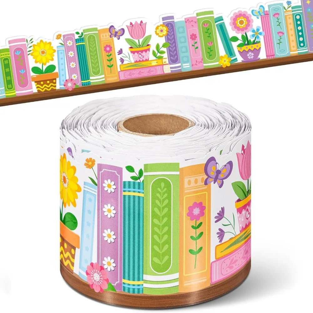 Self-Adhesive Blackboard Border Sticker 10m Floral Print Roll Decorative Border Sticker Nixie A