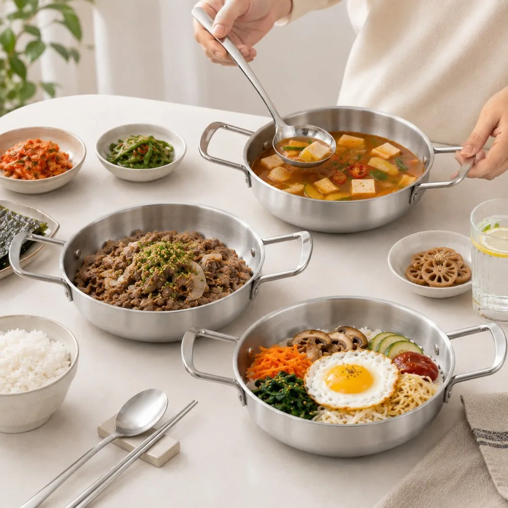 Korean Stainless Steel Cookware Set – 3 Pots & 1 Spoon Cookware Pot Set Nixie