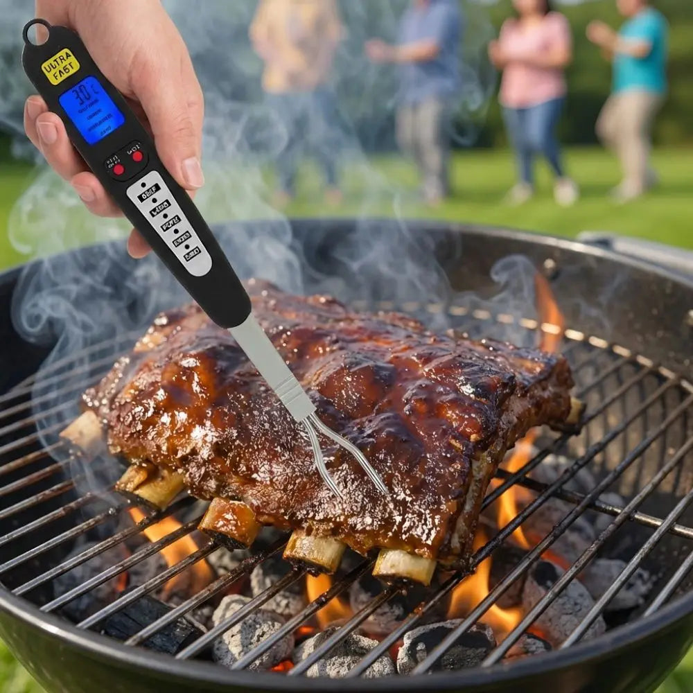 Digital BBQ Thermometer Fork – Instant Read LED Grill Thermometer