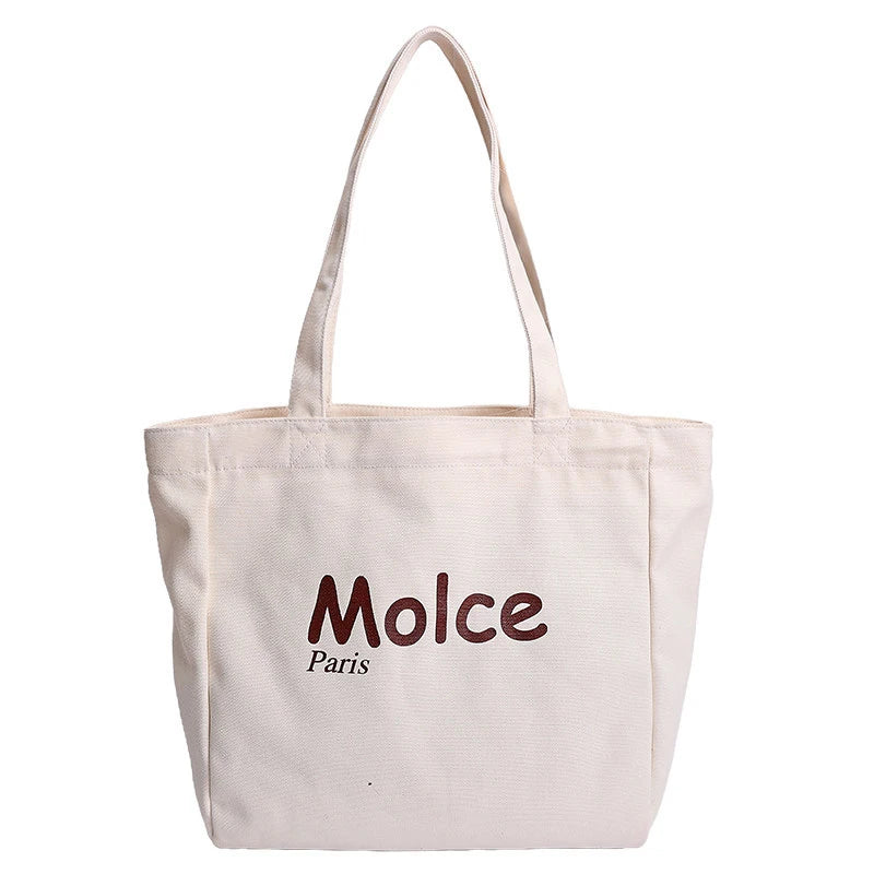 Vintage Letter Print Canvas Tote Bag – Large Women's Shoulder Canvas Tote Bag Nixie