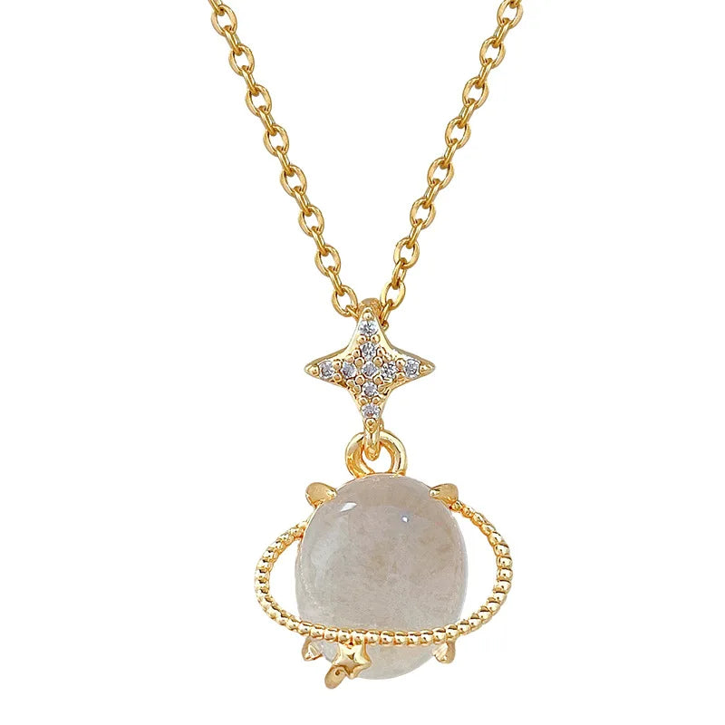 Cat's Eye Galaxy Pendant Choker Necklace | Gold Stainless Steel