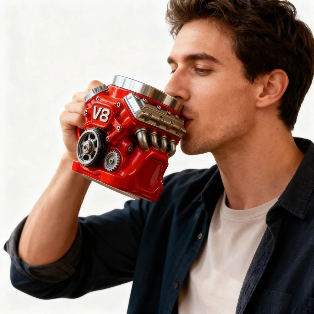 V8 Engine Coffee Mug 300ml Double Wall Stainless Steel Cup