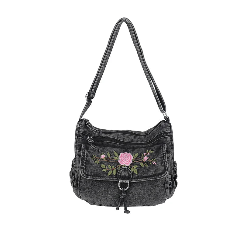 Embroidered Denim Crossbody Bag | Multi-Layer Shoulder Bag Crossbody Shoulder Bag Nixie